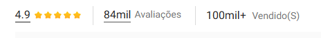 Avaliações do produto: 4.9 estrelas, 84 mil avaliações, 100 mil+ vendidos